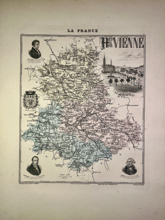 Carte ancienne de la Haute-Vienne illustrée