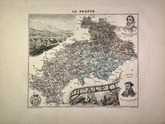 Carte ancienne des Hautes-Alpes illustrée