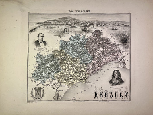 Carte ancienne de l'Hérault illustrée
