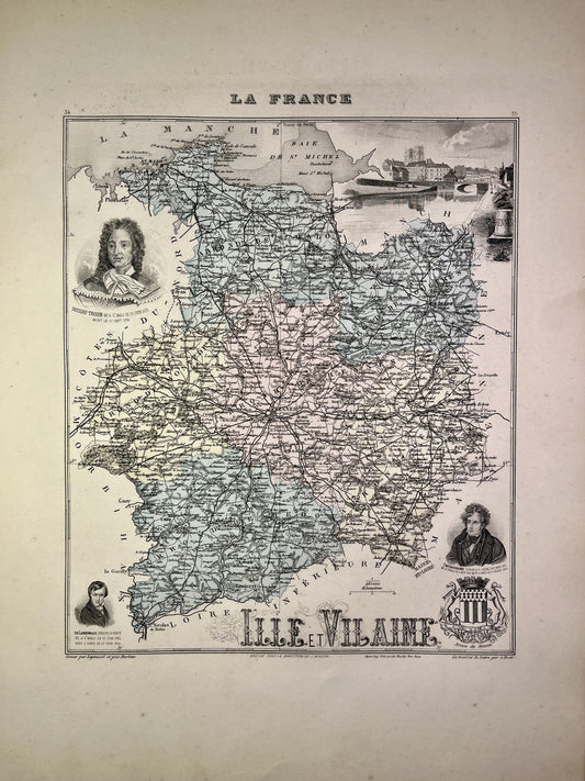 Carte ancienne de l'Ille-et-Vilaine illustrée