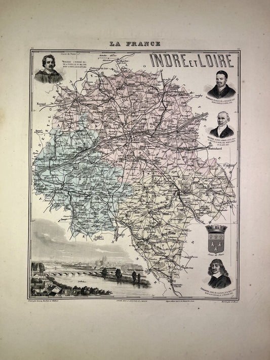 Carte ancienne de l'Indre-et-Loire illustrée