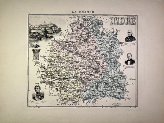 Carte ancienne de l'Indre illustrée