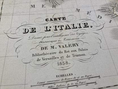 Cartouche de la carte ancienne de l'Italie par M. Valéry