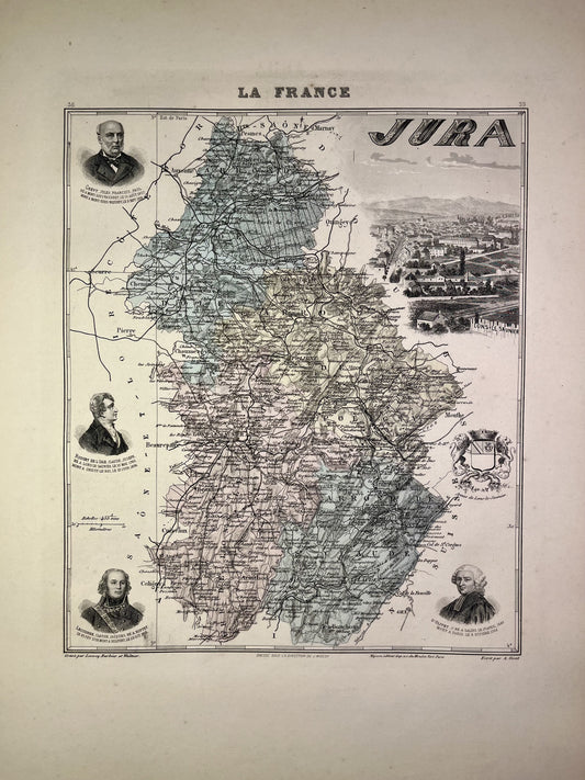 Carte ancienne du Jura illustrée