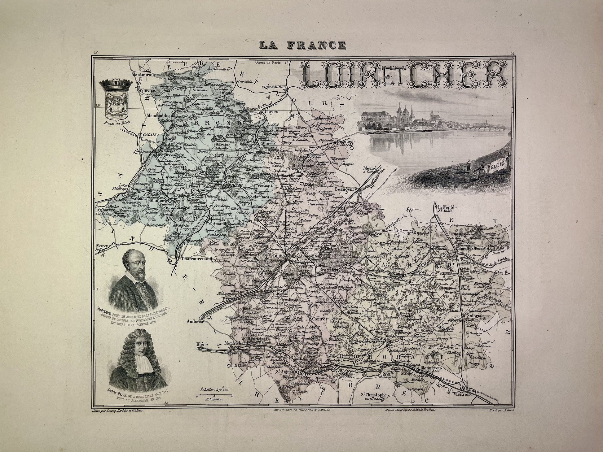 Carte ancienne du Loir-et-Cher illustrée