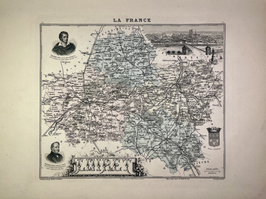 Carte ancienne du Loiret illustrée
