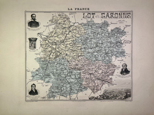 Carte ancienne du Lot-et-Garonne illustrée