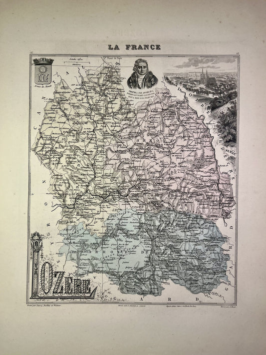 Carte ancienne de la Lozère illustrée