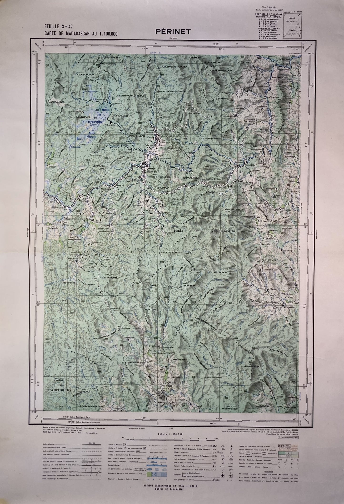 Carte ancienne de Madagascar, région de Périnet