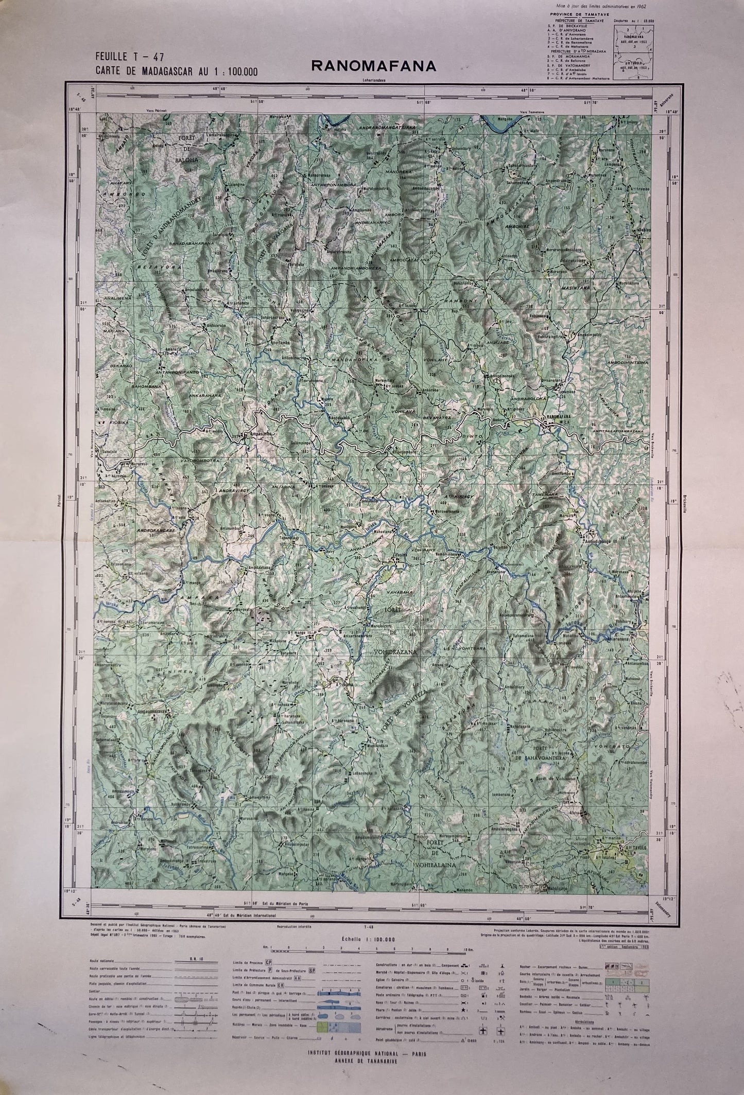 Carte ancienne de Madagascar, région de Ranomafana