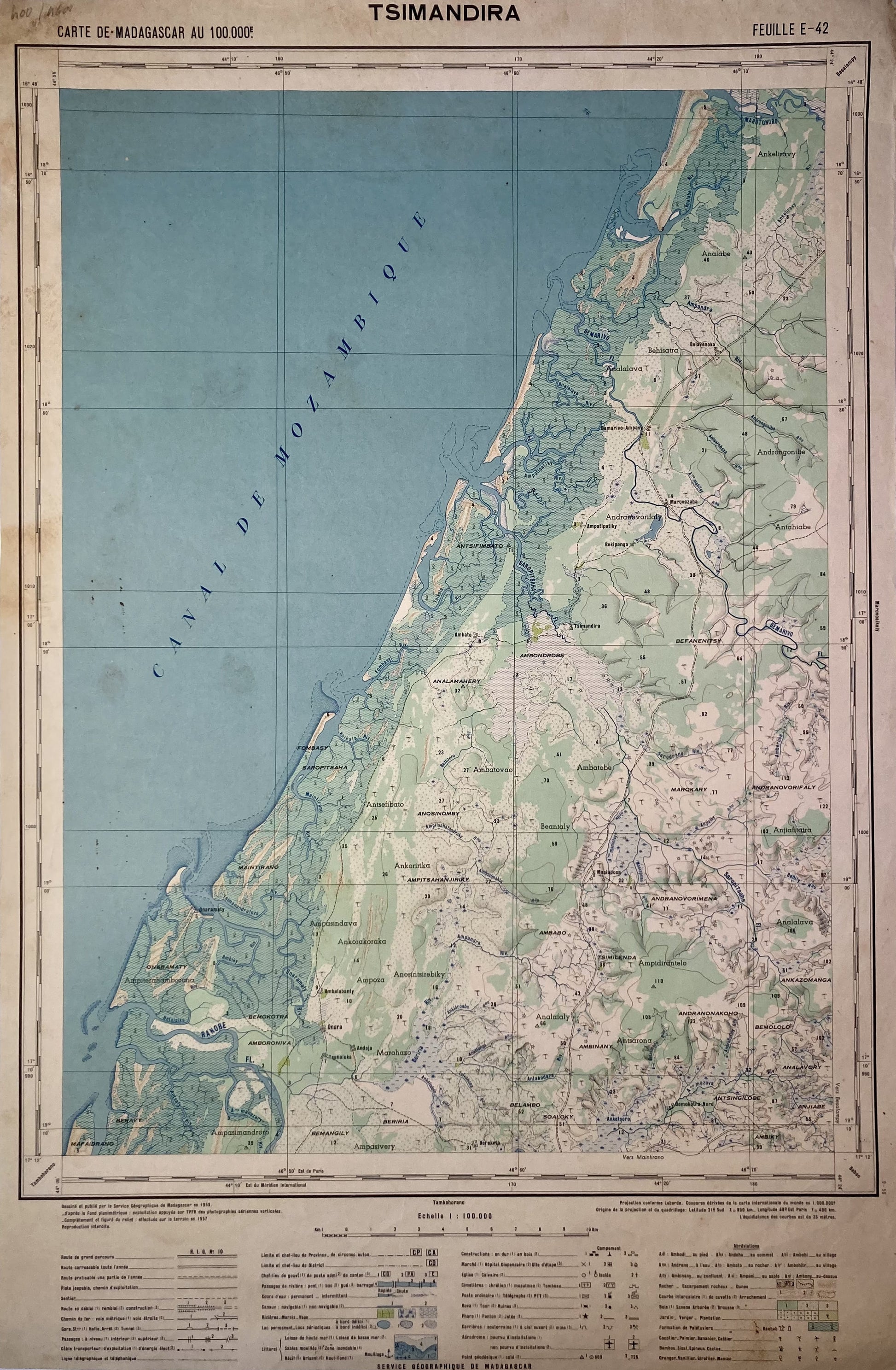 Détail de la carte ancienne de Madagascar, région de Tsimandira