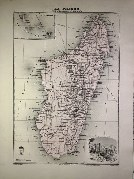 Carte ancienne de Madagascar illustrée
