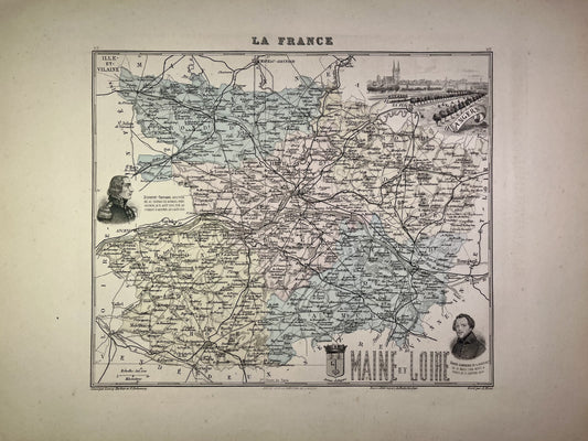 Carte ancienne du maine-et-Loire illustrée