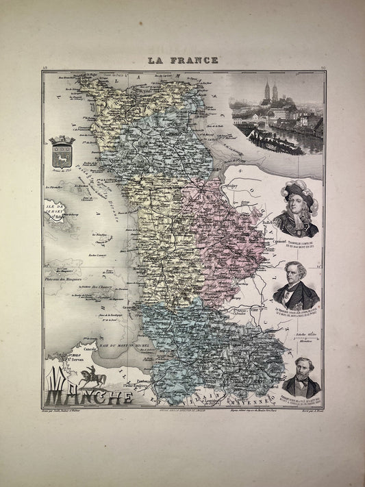 Carte ancienne de la Manche illustrée