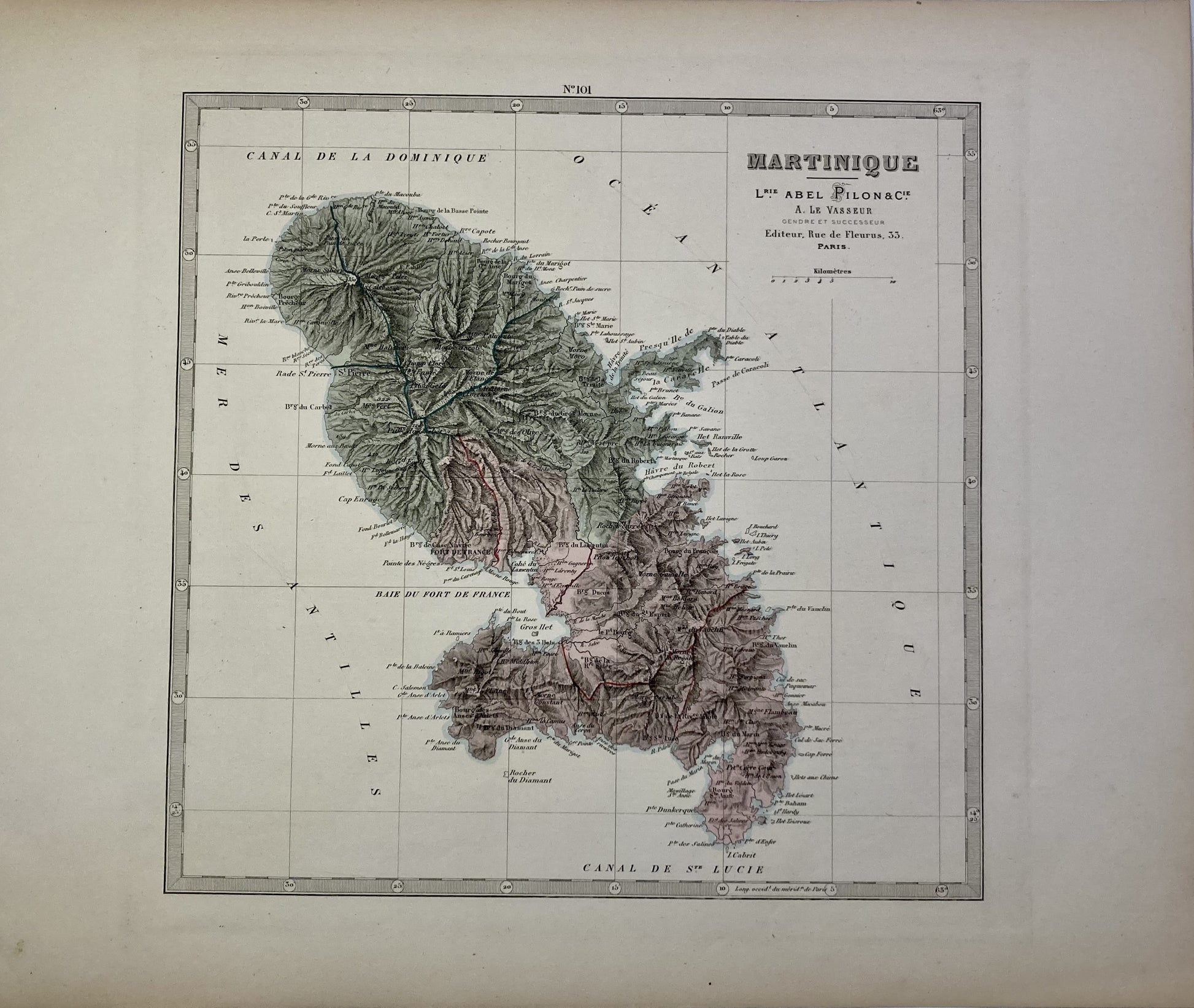 Carte ancienne de la Martinique par Abel-Pilon
