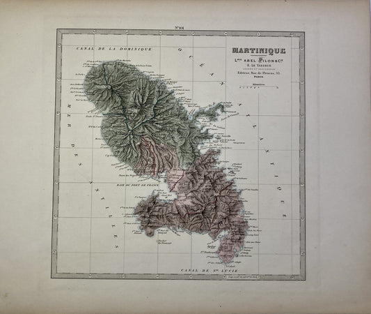 Carte ancienne de la Martinique par Abel-Pilon