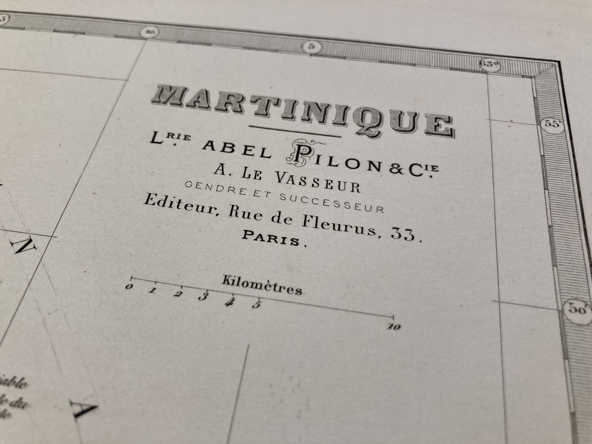 Cartouche de la carte ancienne de la Martinique par Abel-Pilon