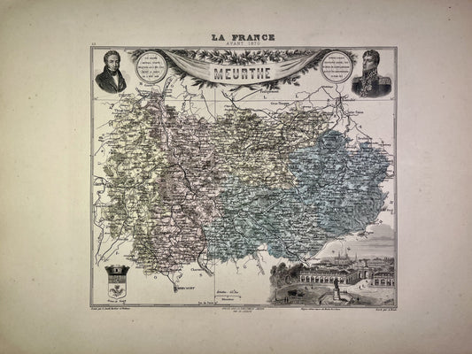 Carte ancienne de la Meurthe illustrée