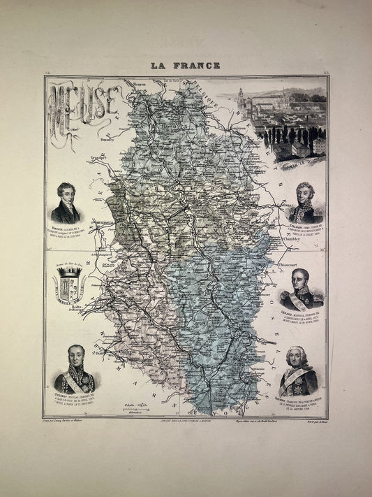 Carte ancienne de la Meuse illustrée