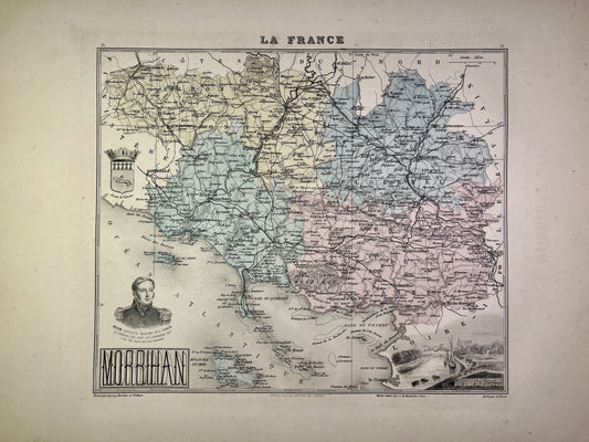 Carte ancienne du Morbihan illustrée