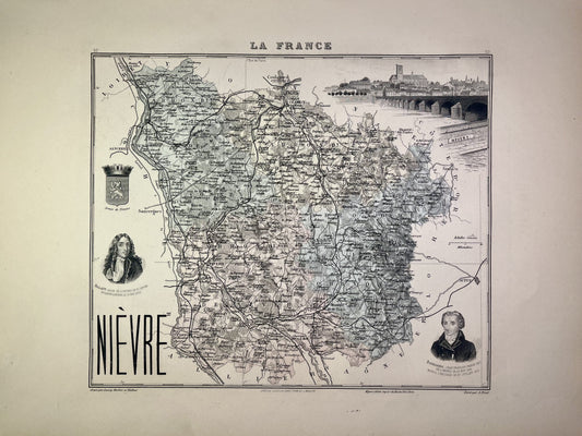 Carte ancienne de la Nièvre illustrée