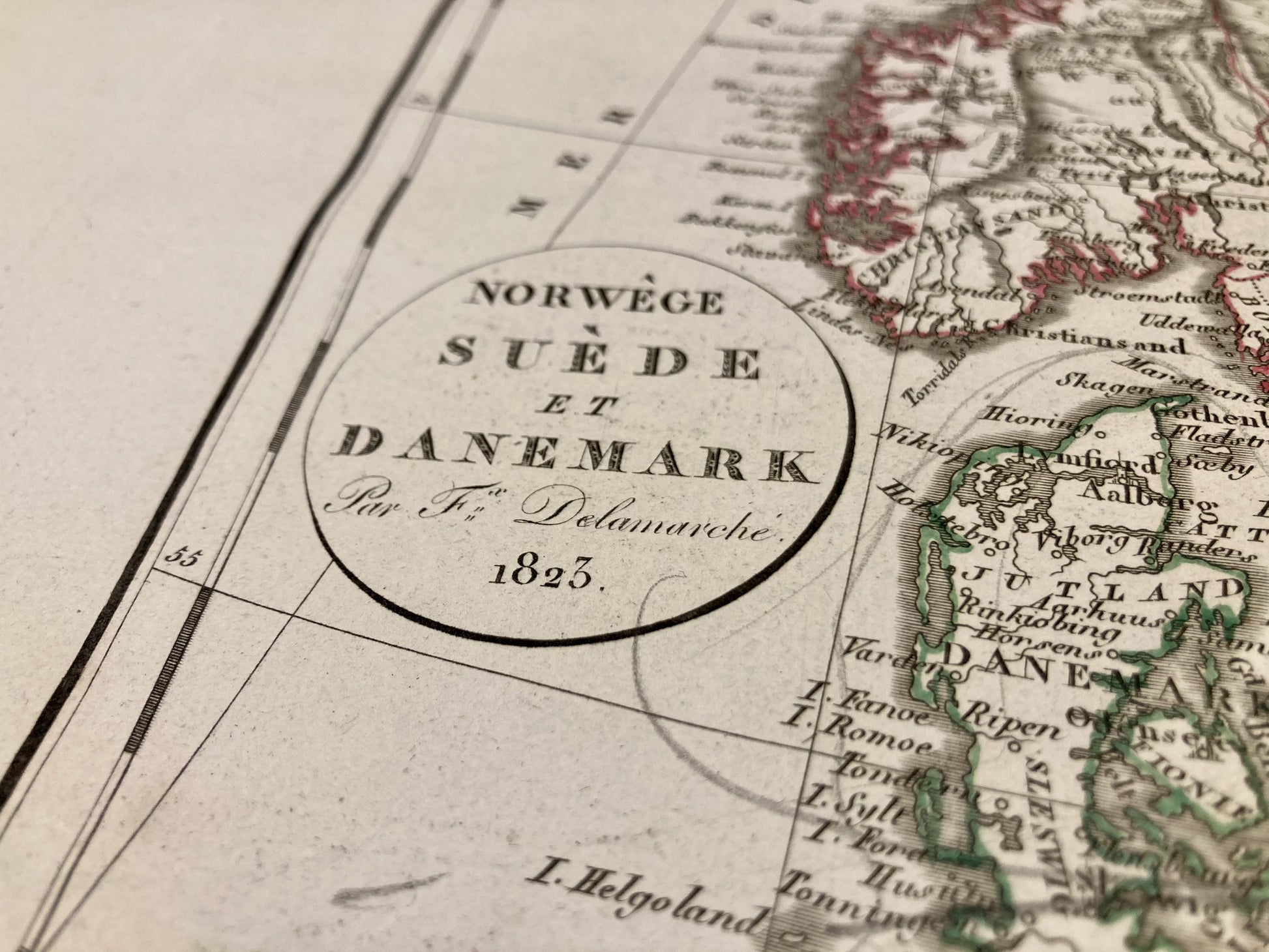 Cartouche de la carte ancienne de la Norvège, Suède et Danemark par Félix Delamarche