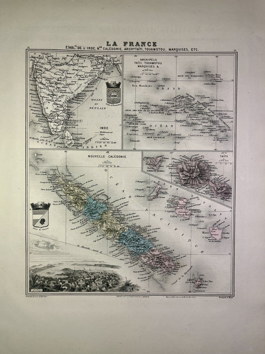 Carte ancienne de la Nouvelle-Calédonie illustrée