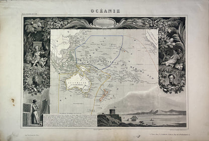 Carte ancienne illustrée de l'Océanie