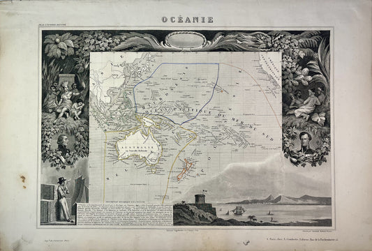 Carte ancienne illustrée de l'Océanie