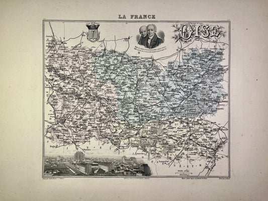 Carte ancienne de l'Oise illustrée