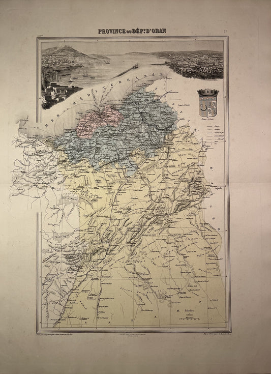 Carte ancienne de la province d'Oran en Algérie par J. Migeon