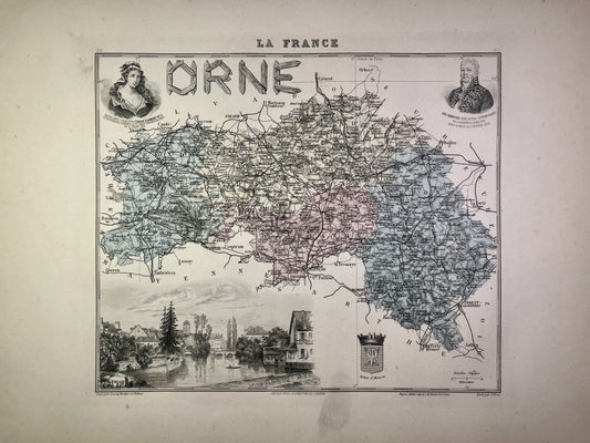 Carte ancienne de l'Orne illustrée