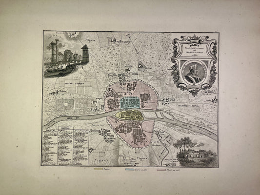 Carte ancienne de Paris en 1180 illustrée