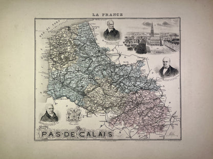 Carte ancienne du Pas-de-Calais illustrée