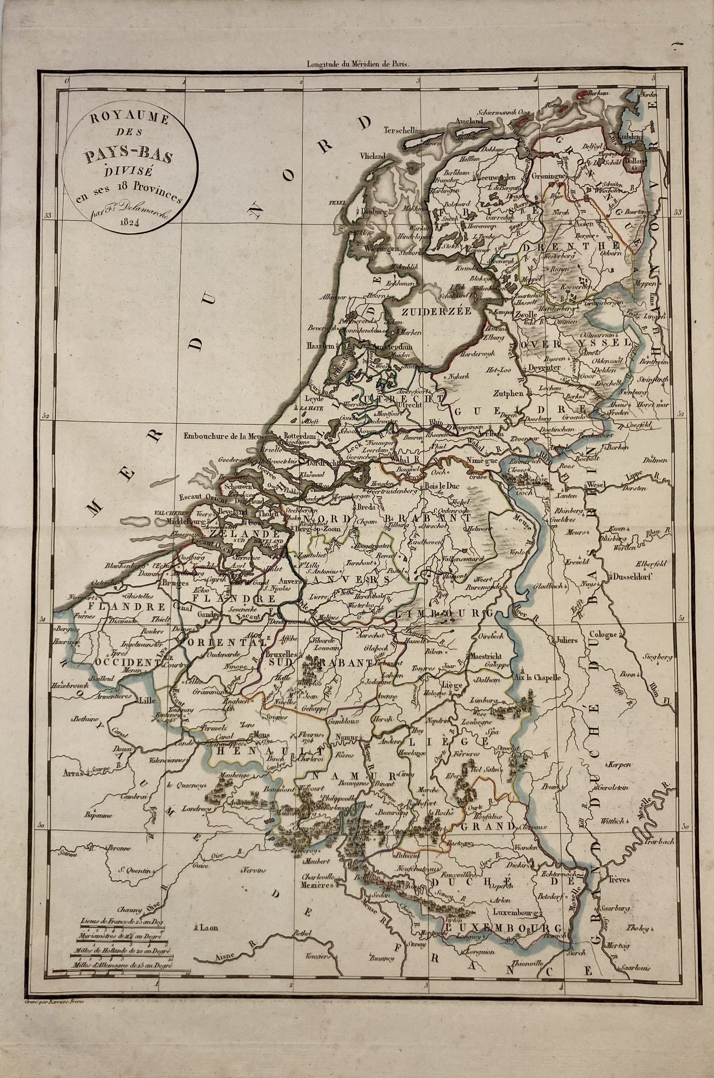 Carte ancienne des Pays-Bas et de la Belgique par Félix Delamarche