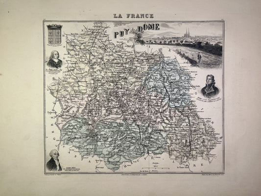 Carte ancienne du Puy de Dôme illustrée
