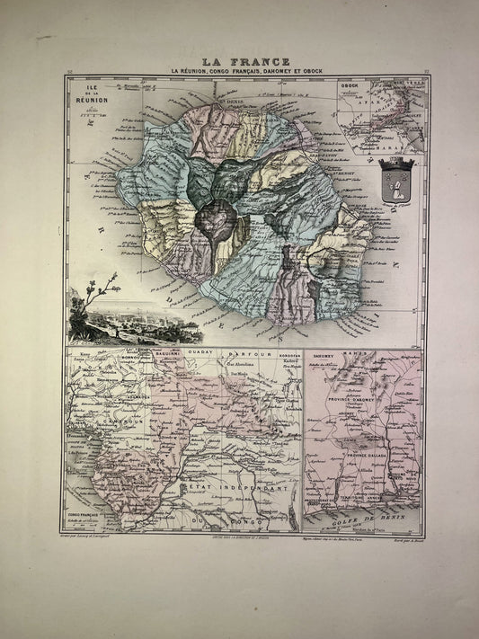 Carte ancienne de la Réunion par A. Vuillemin