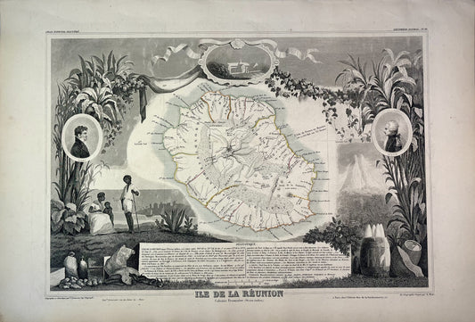 Carte ancienne de la Réunion illustrée