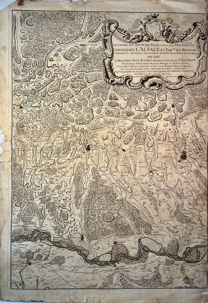 Antique map of the course of the Rhine from Basel to Hert in five parts by GL. Le Rouge - 1745