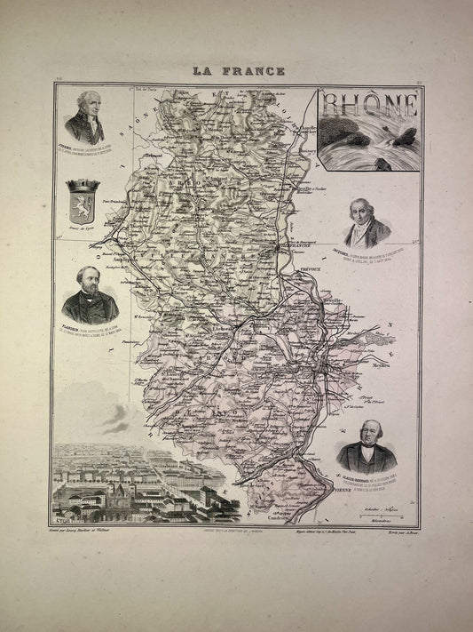 Carte ancienne du Rhône illustrée