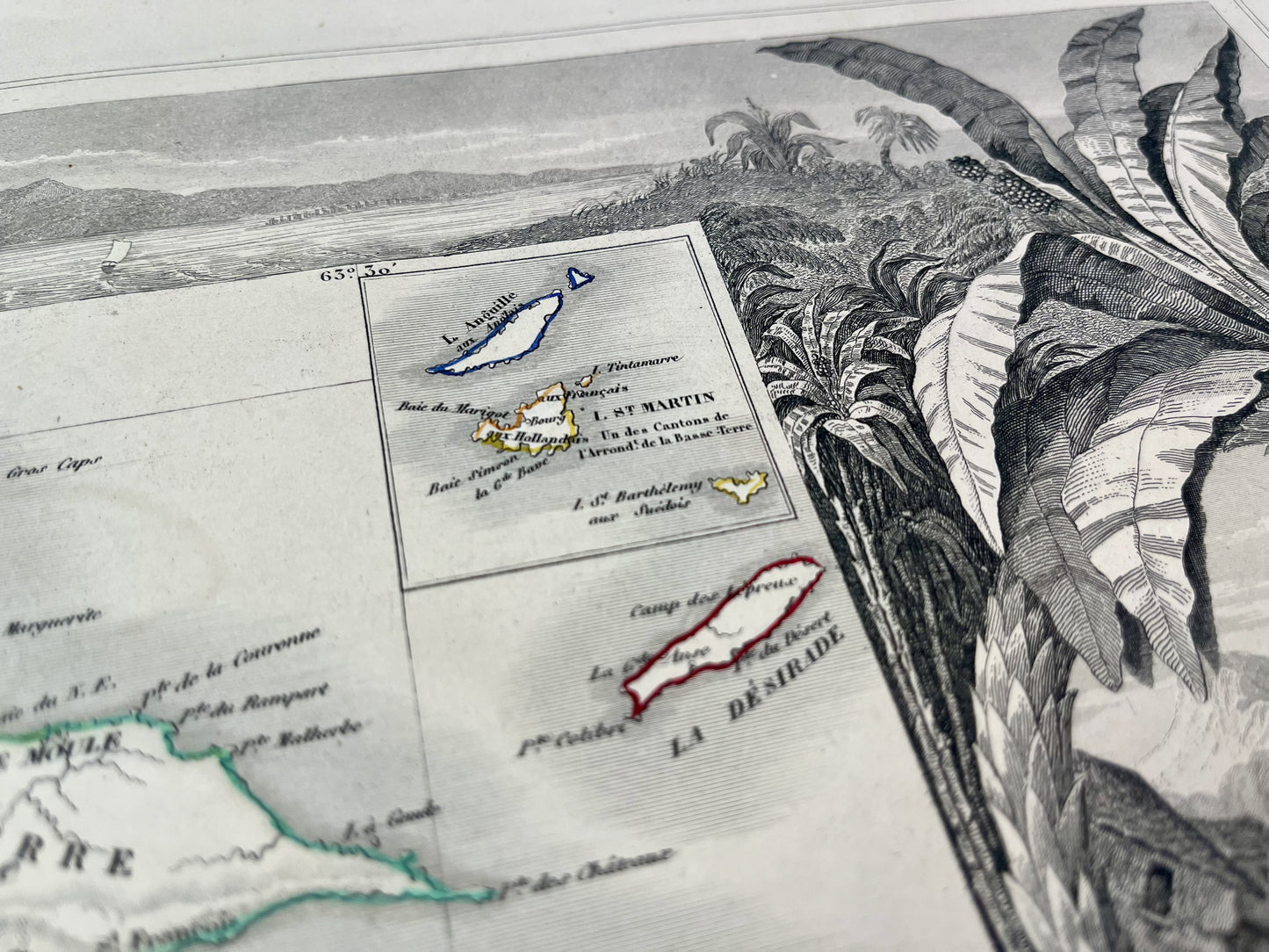 Gravure carte ancienne de la Guadeloupe