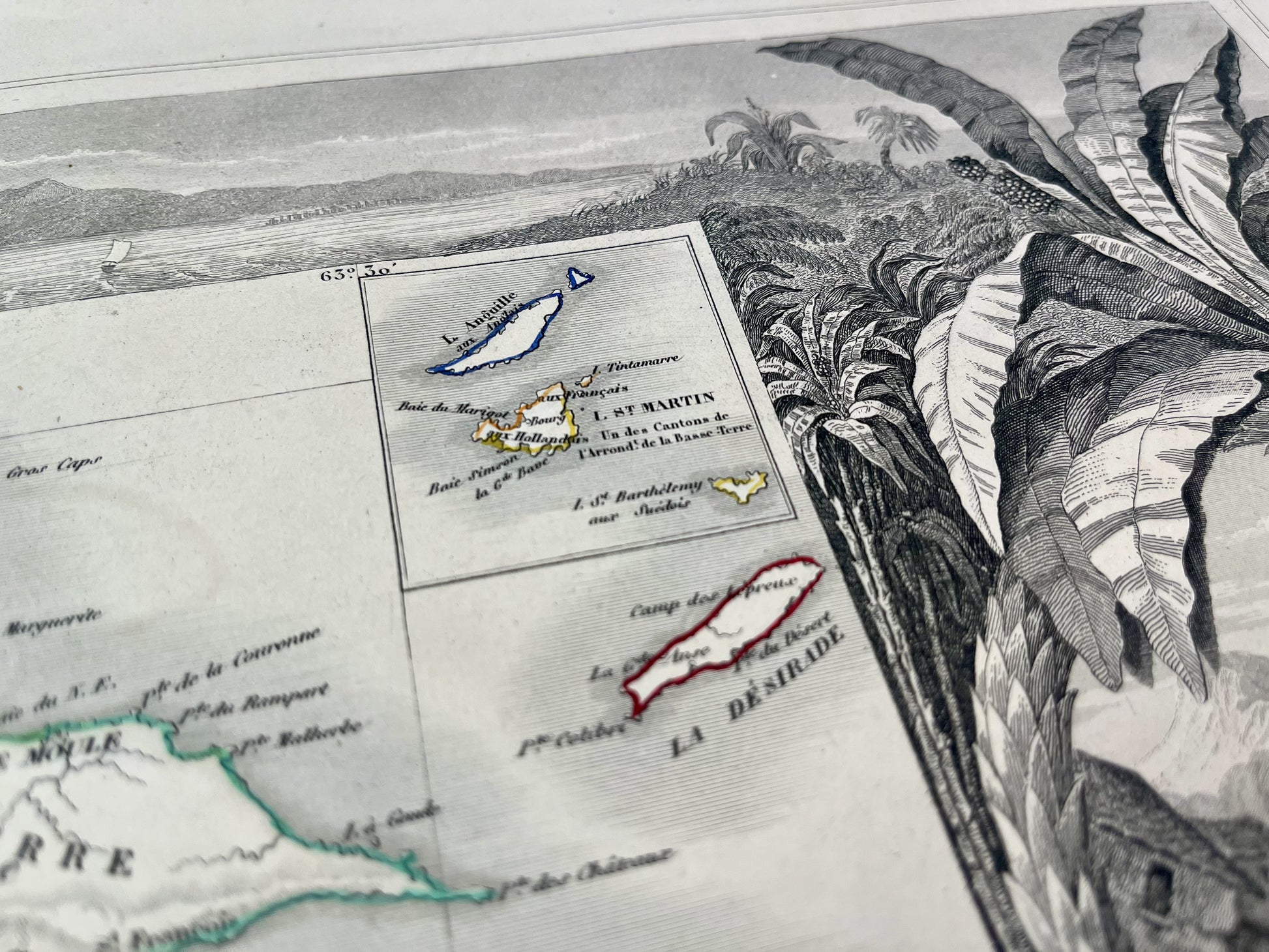 Gravure carte ancienne de la Guadeloupe