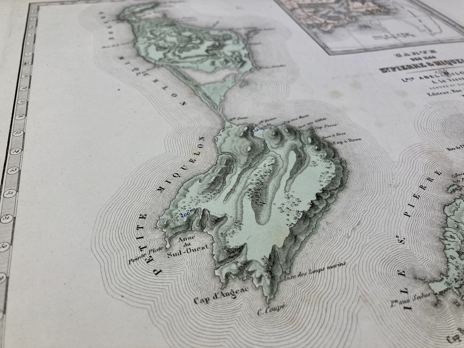 Détail de la carte ancienne des Îles Saint-Pierre-et-Miquelon par Abel-Pilon
