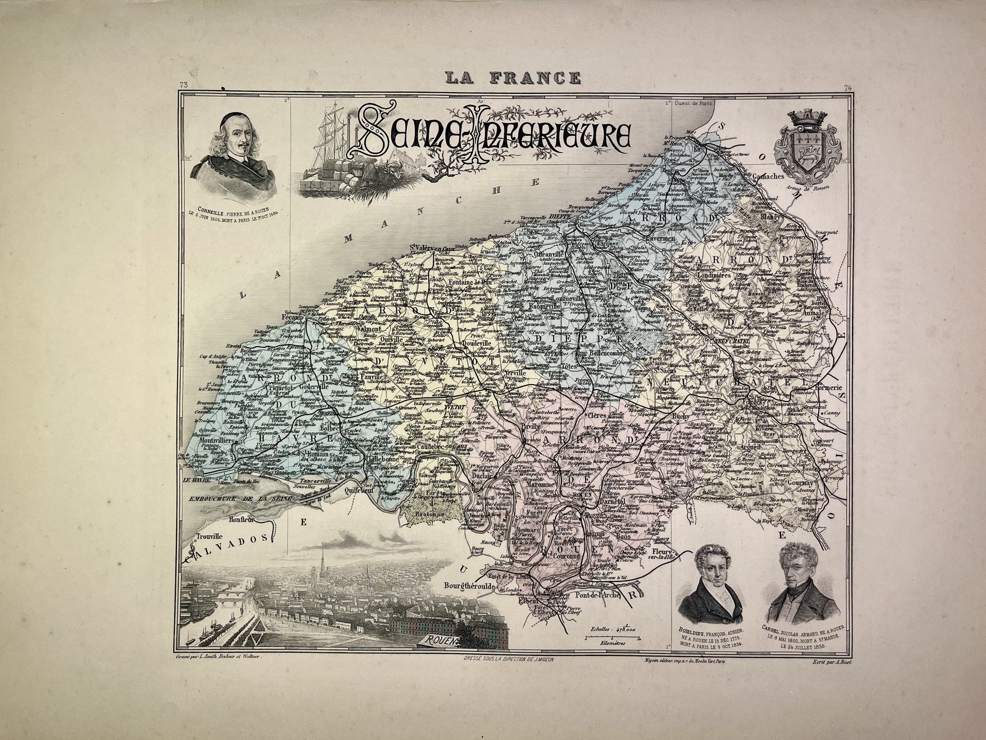 Carte ancienne de la Seine-Maritime illustrée