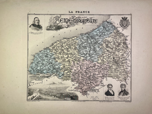 Carte ancienne de la Seine-Maritime illustrée