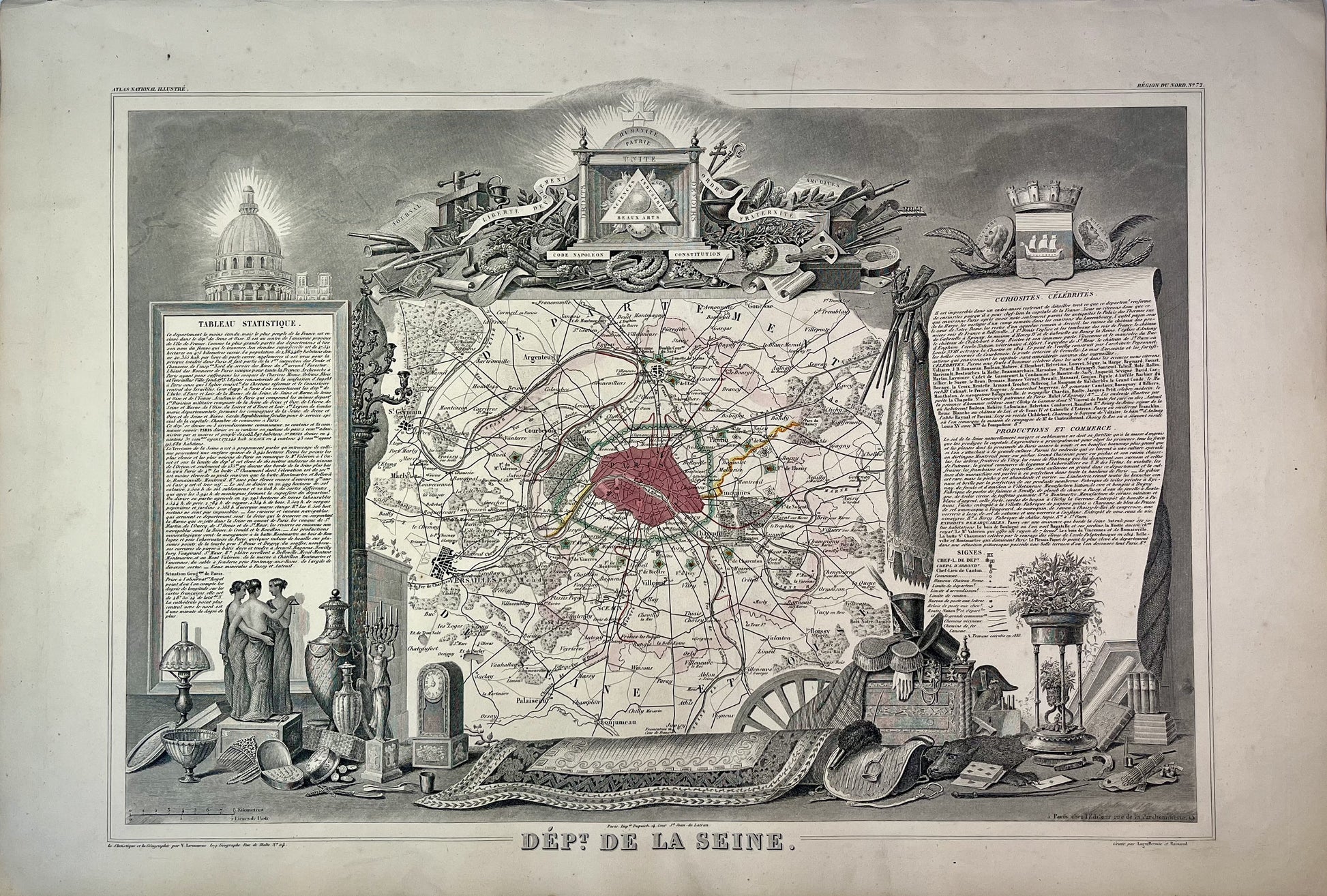 Gravure carte ancienne de Paris