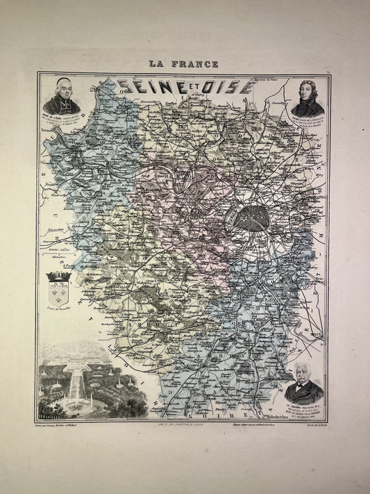 Carte ancienne de la Seine-et-Oise illustrée