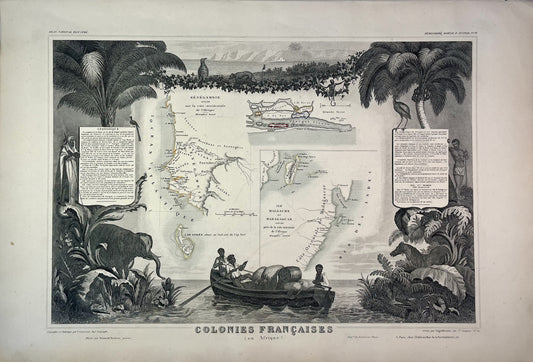 Carte ancienne Madagascar Sénégal illustrée