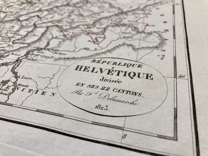 Cartouche de la carte ancienne de la Suisse par Félix Delamarche