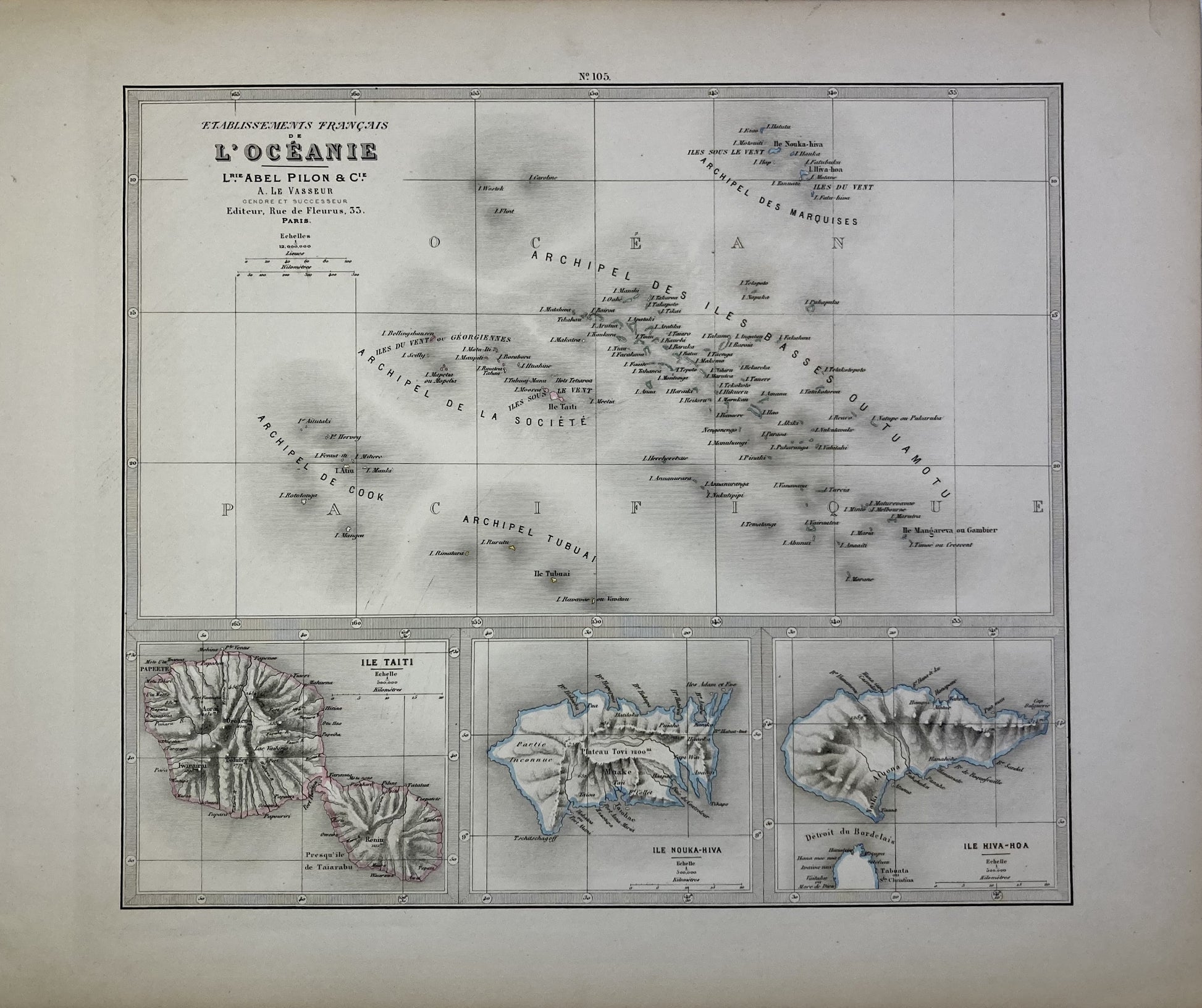 Carte ancienne des Etablissements francais de l'Océanie